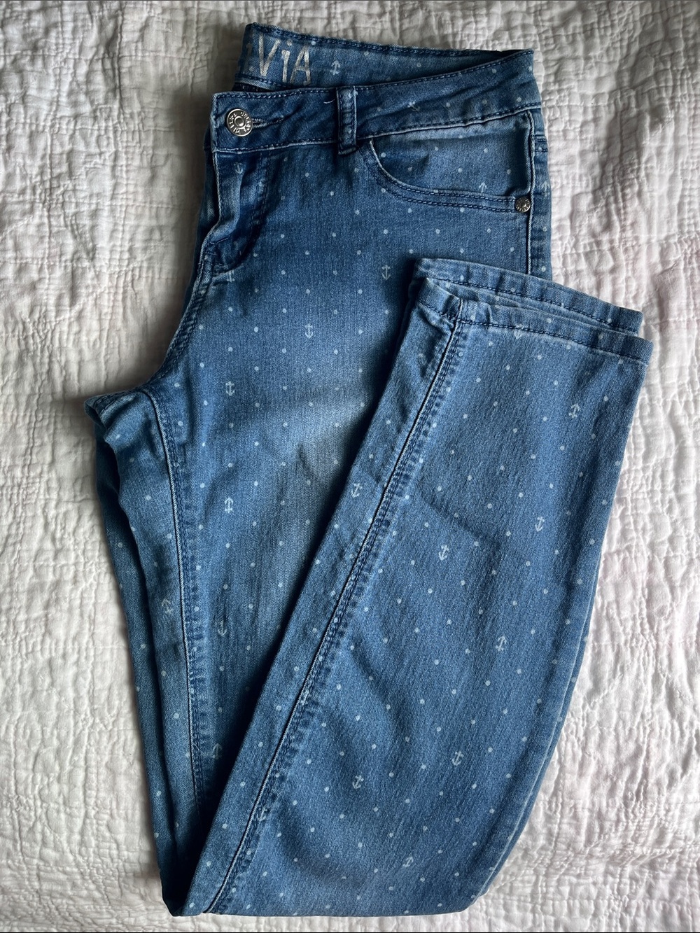 Women's Blue Anchor-Print Jeans